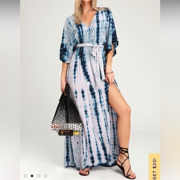 LuLus Blue Tie-Dye Short Sleeve Maxi Dress with Slit & Button front Closure - Picture 2 of 9
